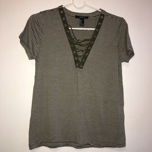 Striped Lace-Up Tee | FOREVER21